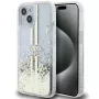 Guess GUHCP15MLFCSEGT funda rígida transparente Liquid Glitter Gold Stripes para iPhone 15 Plus / 14 Plus 6,7