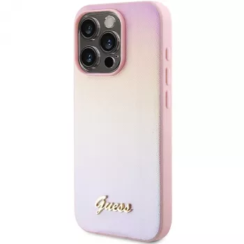 Guess funda rígida Saffiano Iridescent Script para Apple iPhone 15 Pro 6,1 inch - rosa