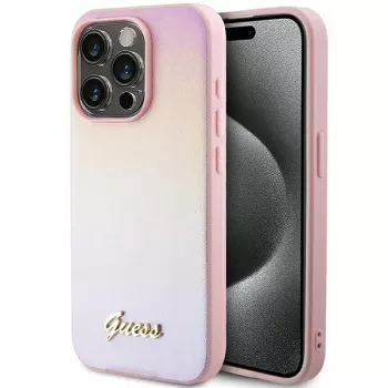 Guess GUHCP15XPSAIRSP funda rígida Saffiano Iridescent Script para Apple iPhone 15 Pro Max 6,7 inch - rosa
