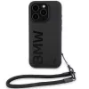 BMW funda rígida Signature Leather Wordmark Cord negra para iPhone 15 Pro 6,1 inch