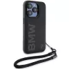BMW funda rígida Signature Leather Wordmark Cord negra para iPhone 15 Pro 6,1 inch