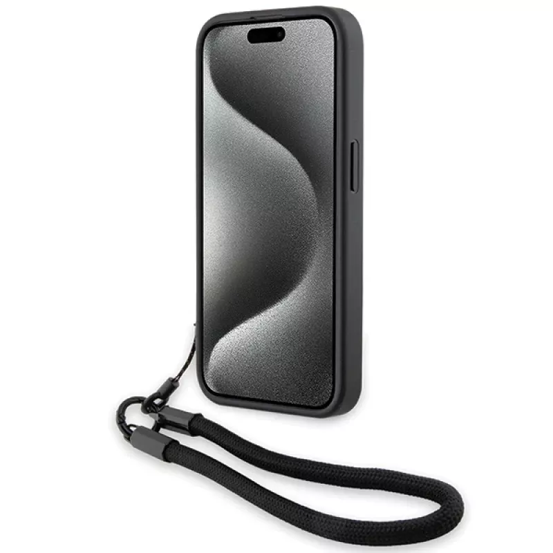 BMW funda rígida Signature Leather Wordmark Cord negra para iPhone 15 Pro 6,1 inch