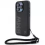 BMW funda rígida Signature Leather negra con cordón para iPhone 15 Pro Max 6,7