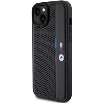 BMW funda rígida M Collection negra perforada Tricolor Line para iPhone 15 Plus / 14 Plus 6,7