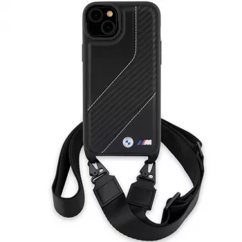 BMW BMHCP15S23PSCCK funda rígida negra M Edition Carbon Stripe & Strap para iPhone 15 / 14 / 13
