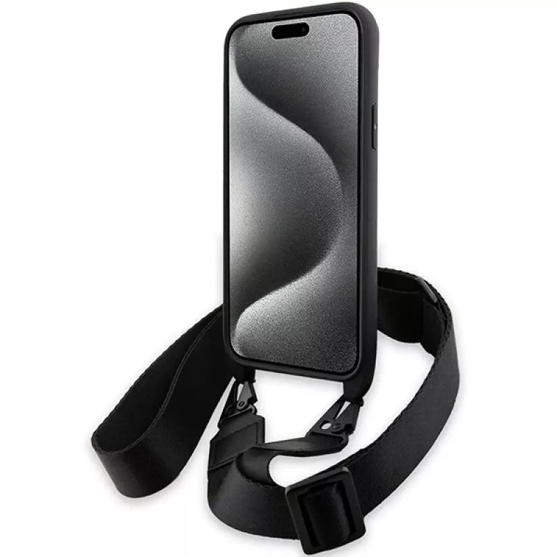 BMW BMHCP15S23PSCCK funda rígida negra M Edition Carbon Stripe & Strap para iPhone 15 / 14 / 13