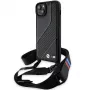 BMW funda rígida M Edition Carbon Stripe & Strap negra para iPhone 15 Plus / 14 Plus 6,7