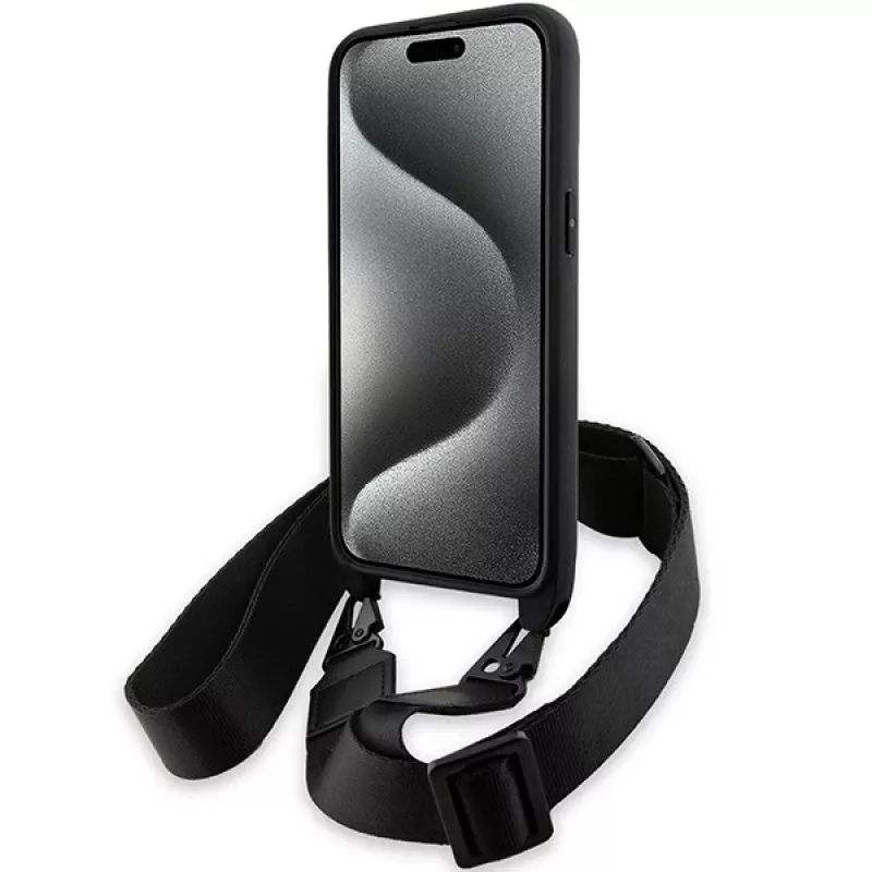 BMW BMHCP15X23PSCCK funda rígida negra M Edition Carbon Stripe & Strap para iPhone 15 Pro Max 6,7