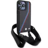 BMW funda rígida M Edition Carbon Tricolor Lines negra con correa para Apple iPhone 15 Pro 6,1 inch