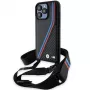 BMW funda rígida M Edition Carbon Tricolor Lines negra con correa de mano para Apple iPhone 15 Pro Max 6,7 inch