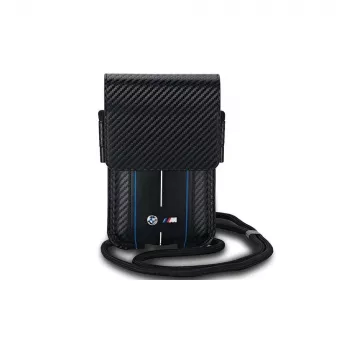 Bolso cartera BMW Signature Collection para iPhone 15 Pro Max - negra Carbon Blue Stripes