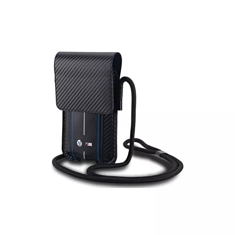 Bolso cartera BMW Signature Collection para iPhone 15 Pro Max - negra Carbon Blue Stripes