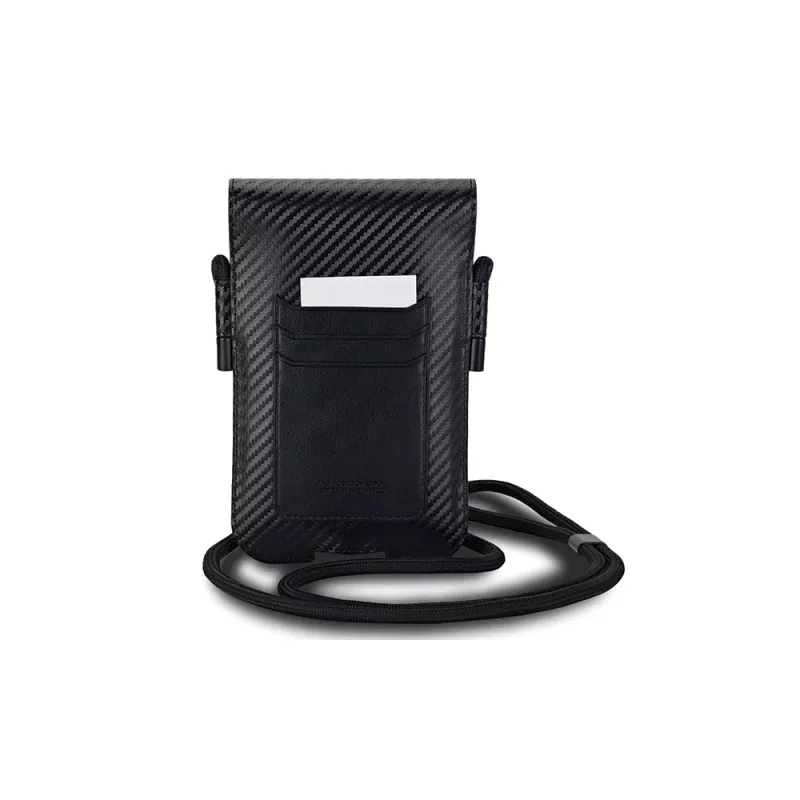 Bolso cartera BMW Signature Collection para iPhone 15 Pro Max - negra Carbon Blue Stripes