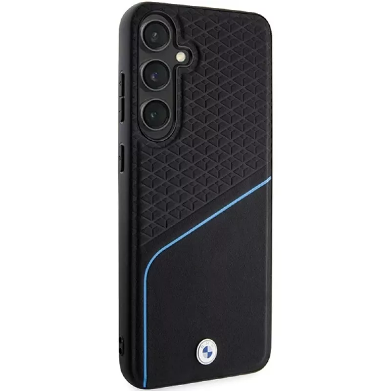 Funda rígida BMW Signature de piel texturizada y Line MagSafe para Samsung Galaxy S24, negra