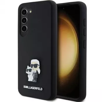 Funda rígida Karl Lagerfeld KLHCS23SSMHKCNPK S23 S911 negra de silicona Karl & Choupette Metal Pin