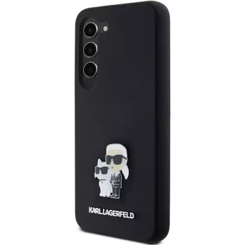 Funda rígida Karl Lagerfeld KLHCS23SSMHKCNPK S23 S911 negra de silicona Karl & Choupette Metal Pin