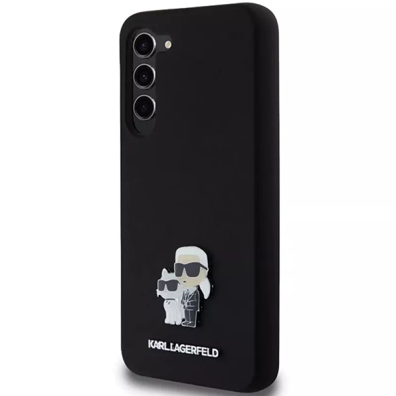Funda rígida Karl Lagerfeld KLHCS23MSMHKCNPK para Samsung Galaxy S23+ S916, silicona, negra, Karl & Choupette Metal Pin