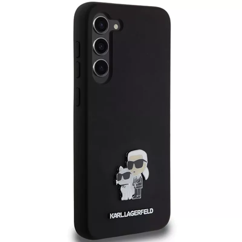 Funda rígida Karl Lagerfeld KLHCS23MSMHKCNPK para Samsung Galaxy S23+ S916, silicona, negra, Karl & Choupette Metal Pin