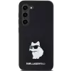 Funda rígida Karl Lagerfeld KLHCS23SSMHCNPK S23 S911 negra de silicona Choupette Metal Pin