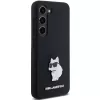 Funda rígida Karl Lagerfeld KLHCS23SSMHCNPK S23 S911 negra de silicona Choupette Metal Pin