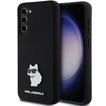 Funda rígida Karl Lagerfeld KLHCS23MSMHCNPK S23+ S916 negra de silicona Choupette Metal Pin