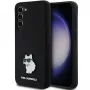 Funda rígida Karl Lagerfeld KLHCS23MSMHCNPK S23+ S916 negra de silicona Choupette Metal Pin
