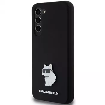 Funda rígida Karl Lagerfeld KLHCS23MSMHCNPK S23+ S916 negra de silicona Choupette Metal Pin