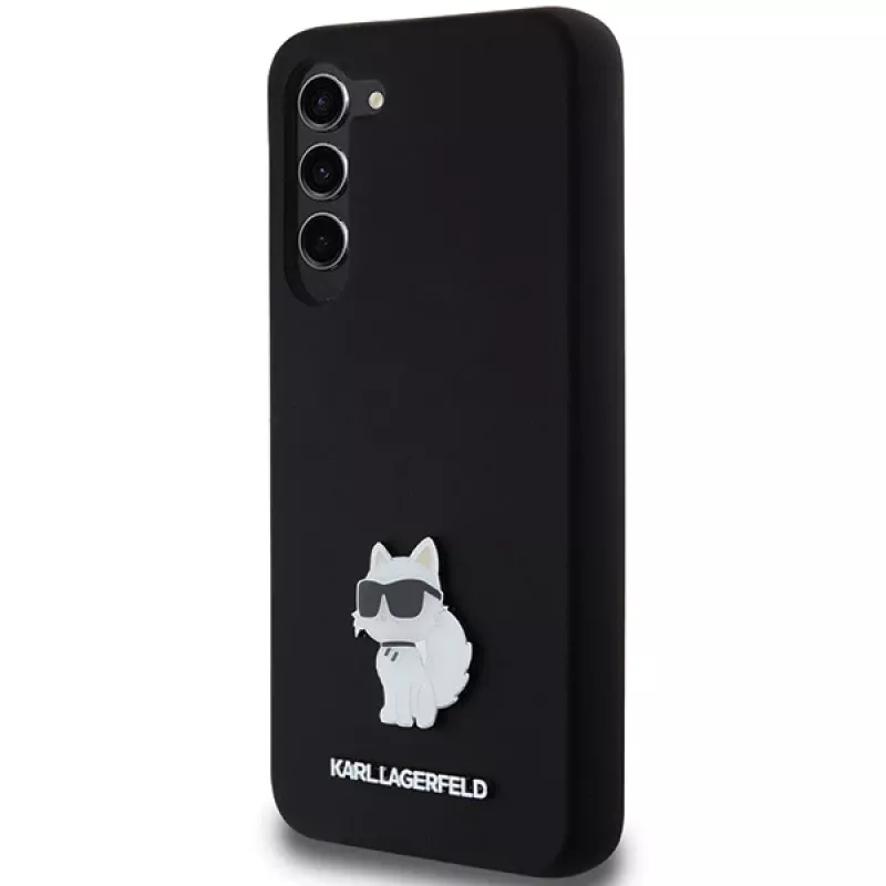 Funda rígida Karl Lagerfeld KLHCS23MSMHCNPK S23+ S916 negra de silicona Choupette Metal Pin