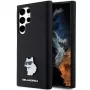 Funda rígida Karl Lagerfeld KLHCS23LSMHCNPK S23 Ultra S918 negra de silicona Choupette Metal Pin