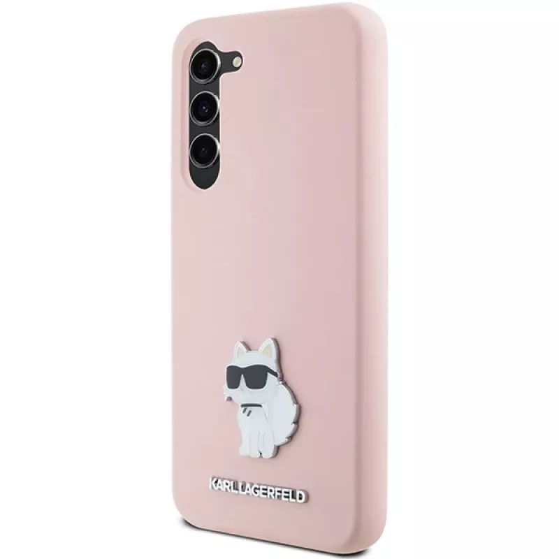 Funda de silicona Karl Lagerfeld KLHCS23MSMHCNPP para Samsung Galaxy S23+ con Choupette Metal Pin - rosa