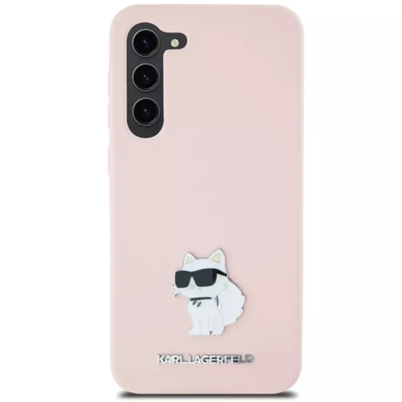 Funda de silicona Karl Lagerfeld KLHCS23MSMHCNPP para Samsung Galaxy S23+ con Choupette Metal Pin - rosa