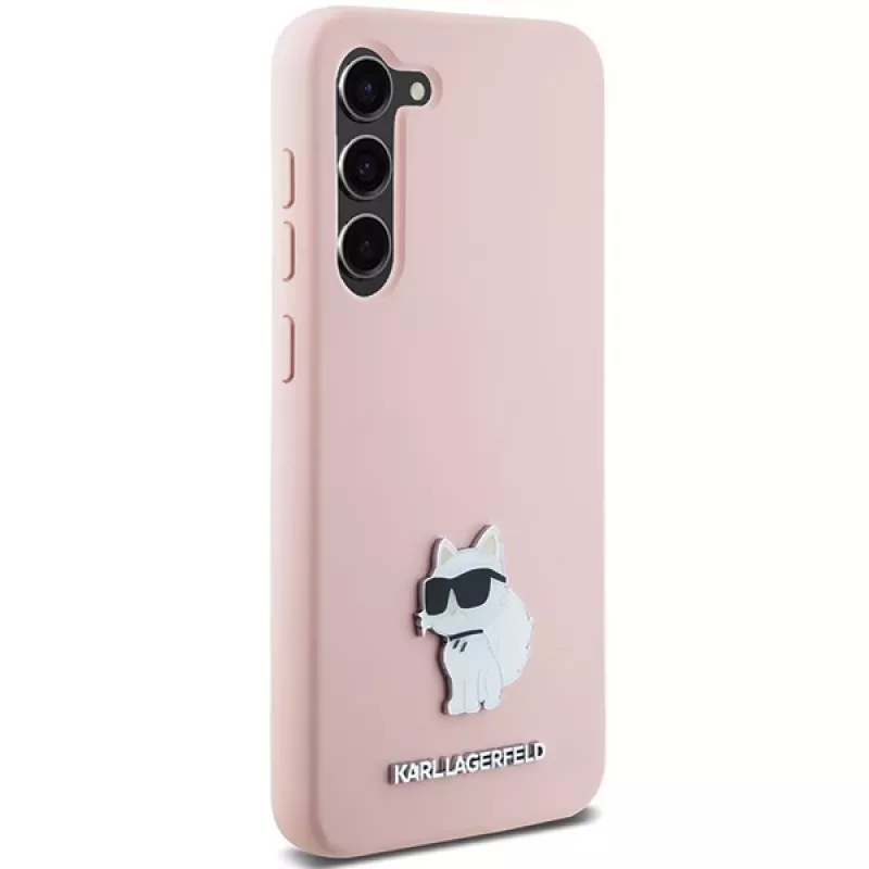 Funda de silicona Karl Lagerfeld KLHCS23MSMHCNPP para Samsung Galaxy S23+ con Choupette Metal Pin - rosa
