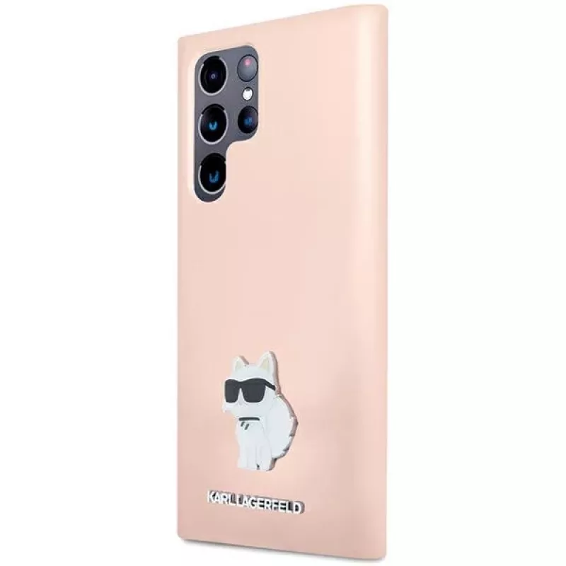 Funda Karl Lagerfeld KLHCS23LSMHCNPP S23 Ultra S918 rosa de silicona Choupette Metal Pin