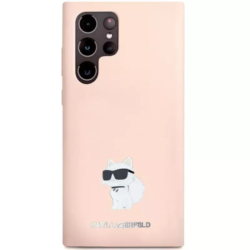 Funda Karl Lagerfeld KLHCS23LSMHCNPP S23 Ultra S918 rosa de silicona Choupette Metal Pin