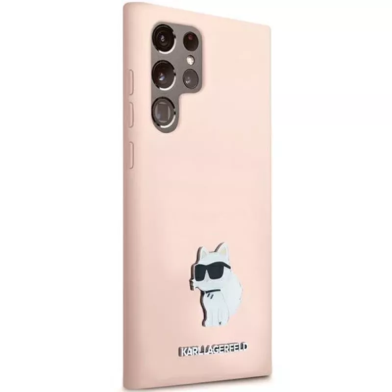 Funda Karl Lagerfeld KLHCS23LSMHCNPP S23 Ultra S918 rosa de silicona Choupette Metal Pin