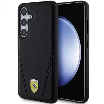 Funda rígida Ferrari FEHMS24MP3BAK Hot Stamp V Lines MagSafe para Samsung Galaxy S24+ (negra)