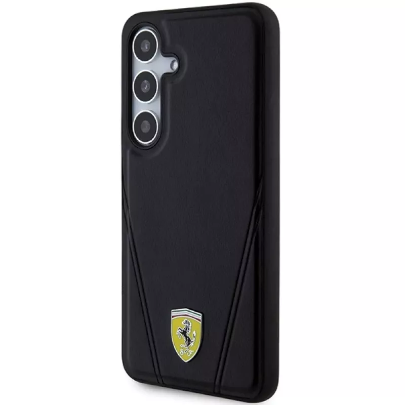 Funda rígida Ferrari FEHMS24MP3BAK Hot Stamp V Lines MagSafe para Samsung Galaxy S24+ (negra)
