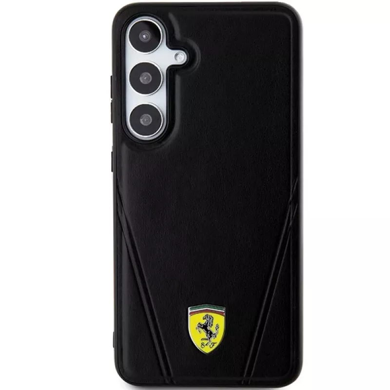 Funda rígida Ferrari FEHMS24MP3BAK Hot Stamp V Lines MagSafe para Samsung Galaxy S24+ (negra)