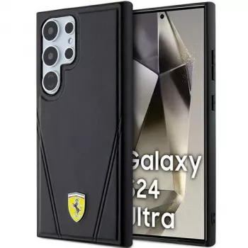 Funda rígida Ferrari FEHMS24LP3BAK para Samsung Galaxy S24 Ultra, negra, Hot Stamp V Lines, MagSafe
