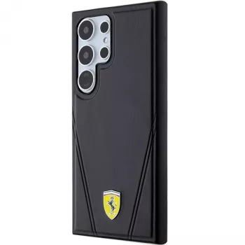 Funda rígida Ferrari FEHMS24LP3BAK para Samsung Galaxy S24 Ultra, negra, Hot Stamp V Lines, MagSafe