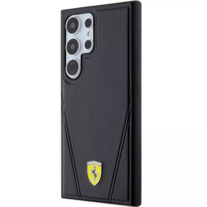 Funda rígida Ferrari FEHMS24LP3BAK para Samsung Galaxy S24 Ultra, negra, Hot Stamp V Lines, MagSafe