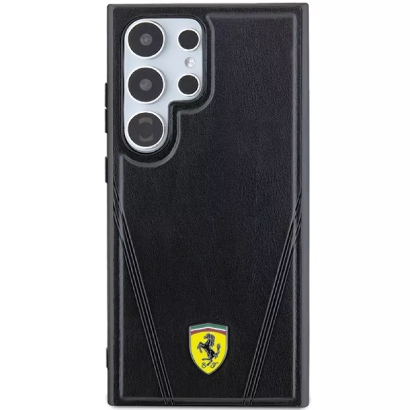 Funda rígida Ferrari FEHMS24LP3BAK para Samsung Galaxy S24 Ultra, negra, Hot Stamp V Lines, MagSafe
