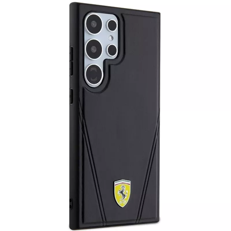 Funda rígida Ferrari FEHMS24LP3BAK para Samsung Galaxy S24 Ultra, negra, Hot Stamp V Lines, MagSafe