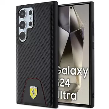 Funda rígida Ferrari FEHCS24LN3PUK para Samsung Galaxy S24 Ultra, Carbon Stitched Bottom, negra