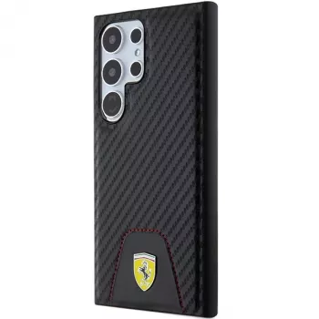 Funda rígida Ferrari FEHCS24LN3PUK para Samsung Galaxy S24 Ultra, Carbon Stitched Bottom, negra
