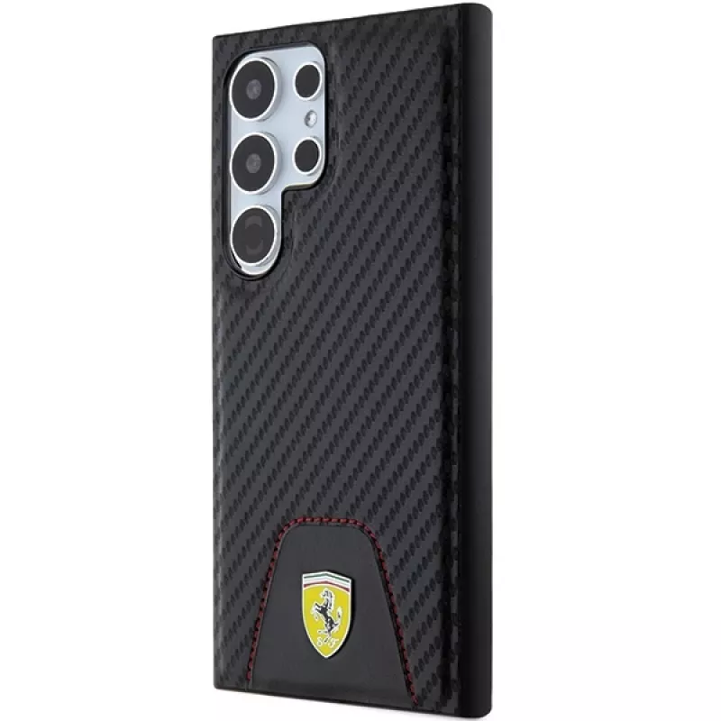 Funda rígida Ferrari FEHCS24LN3PUK para Samsung Galaxy S24 Ultra, Carbon Stitched Bottom, negra