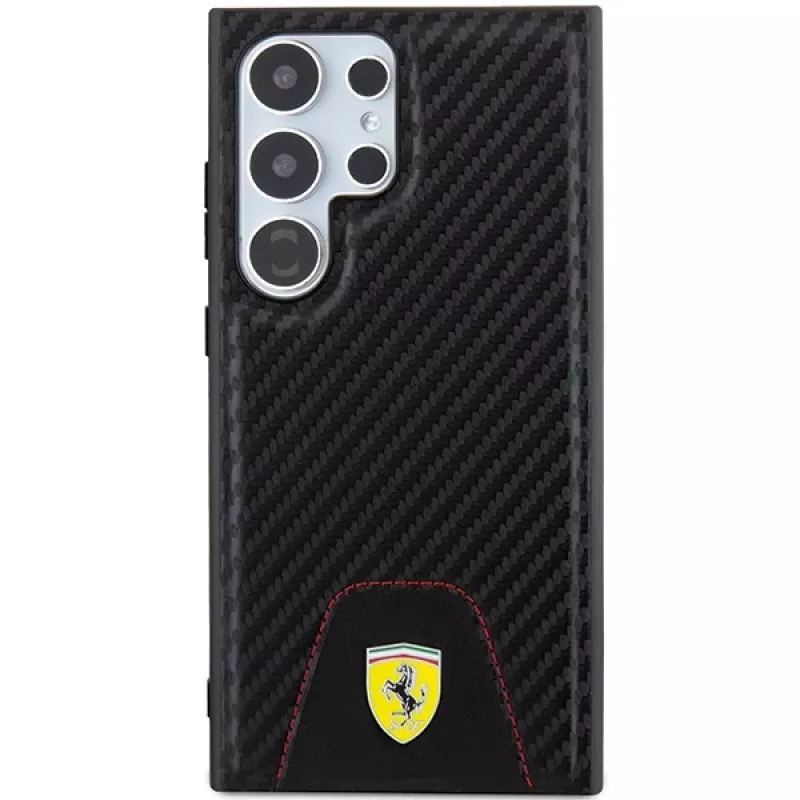 Funda rígida Ferrari FEHCS24LN3PUK para Samsung Galaxy S24 Ultra, Carbon Stitched Bottom, negra