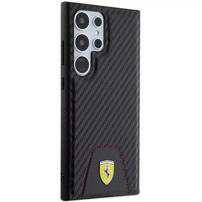 Funda rígida Ferrari FEHCS24LN3PUK para Samsung Galaxy S24 Ultra, Carbon Stitched Bottom, negra