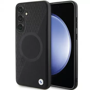 Funda rígida BMW Signature de piel Half Textured y Circle MagSafe para Samsung Galaxy S24 S921 negra