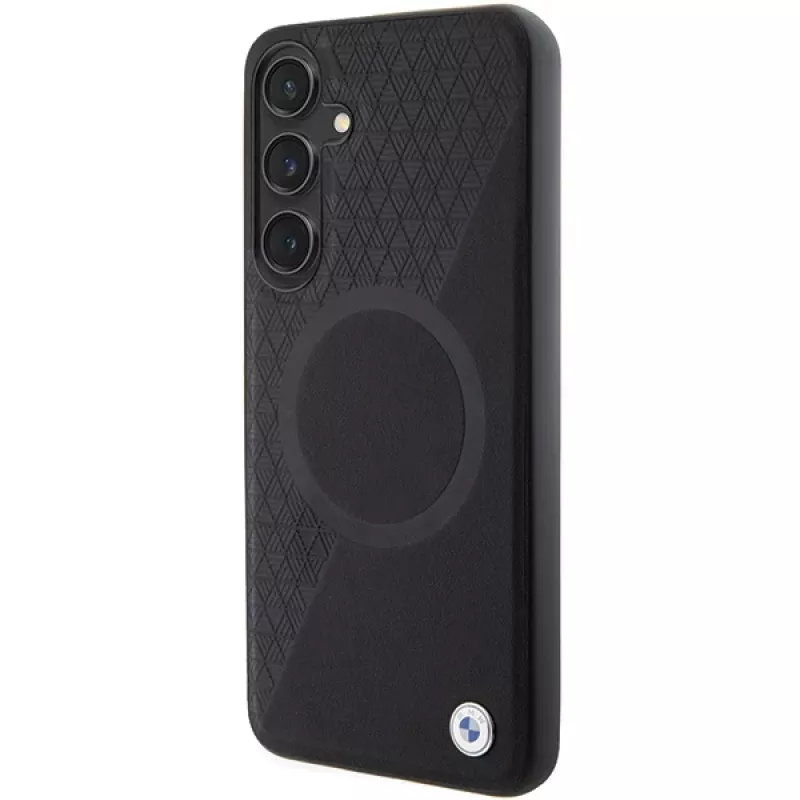 Funda rígida BMW Signature de piel Half Textured y Circle MagSafe para Samsung Galaxy S24 S921 negra